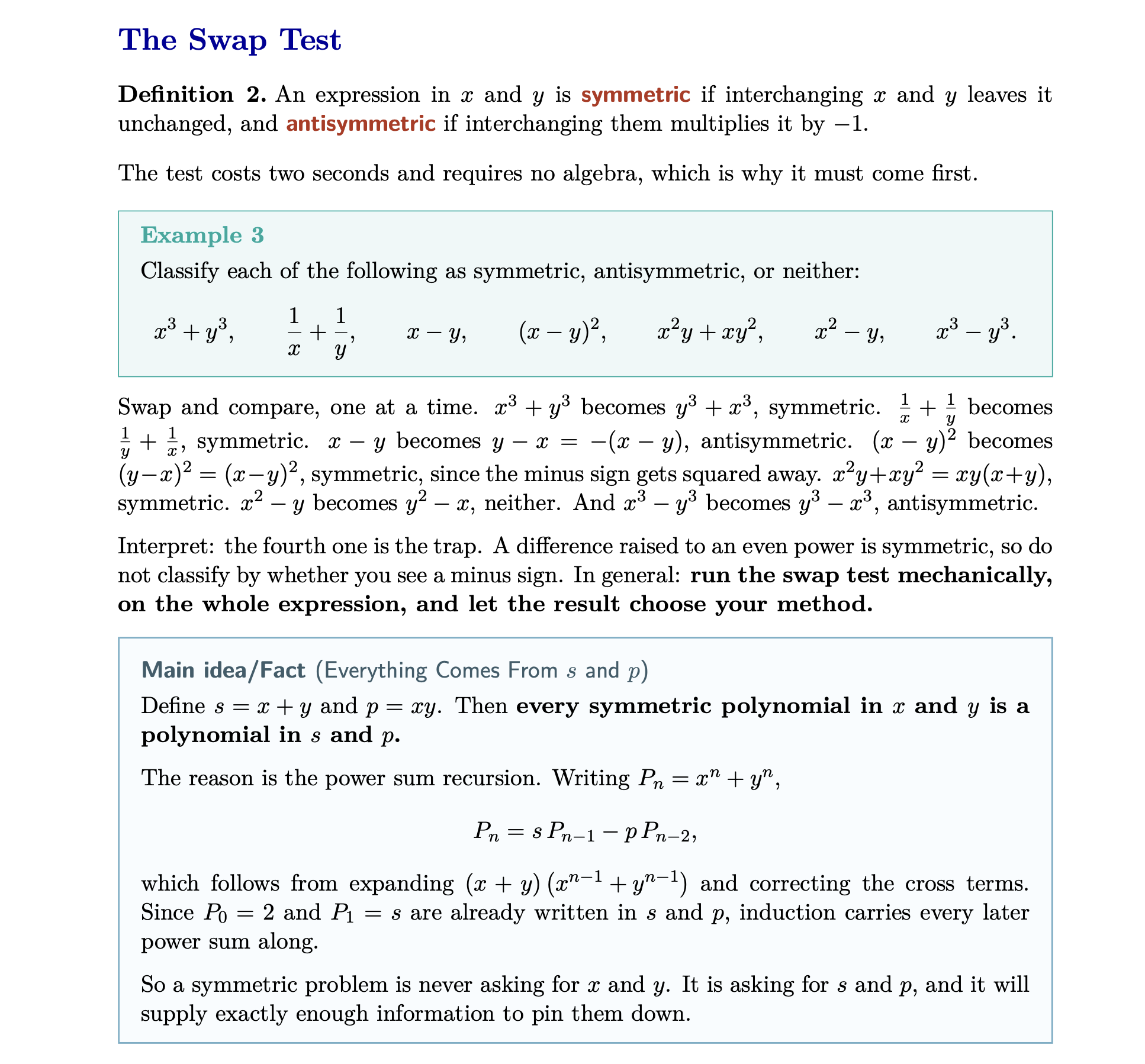 Page from the Factoring, Identities and Symmetric Expressions handout